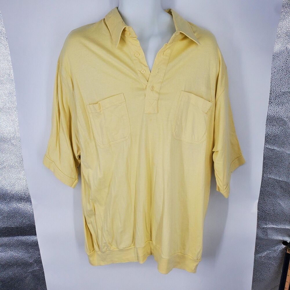 Blair Polo Shirt Mens 2XL Yellow Banded Bottom Double Pocket Short Sleeve Cotton